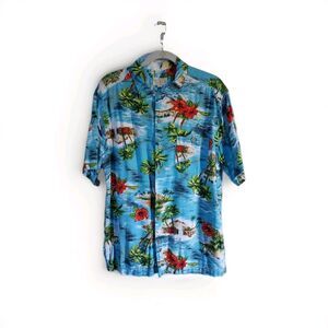 Ocean & Coast Button Up Short Sleeve Shirt Mens Large Hawaiian Theme